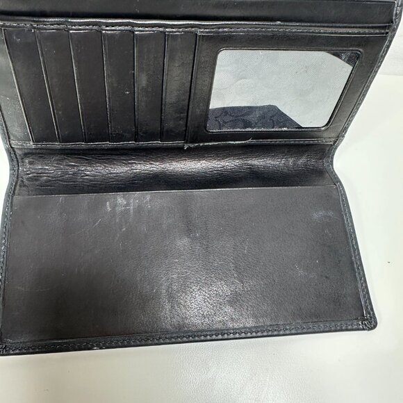 Coach Wallet Hamilton Signature Black Leather Continental Trifold Checkbook - Picture 10 of 11